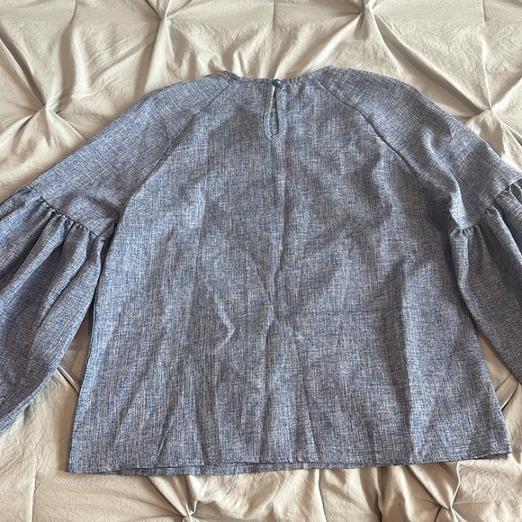 SHEIN Blue Cambray Long Puff Sleeve Crew Neck Blouse - Picture 5 of 5